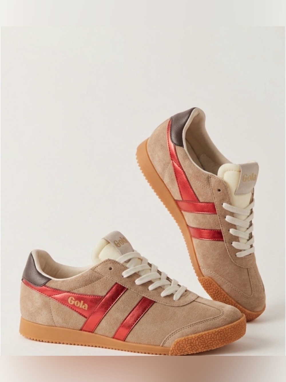 NWT Suede Gola Glitz Light Caramel Dark Brown & Metallic Red. Women’s size 10